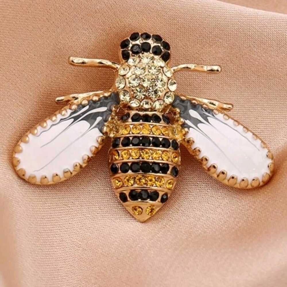 Artisan Gold and White Bee Brooch